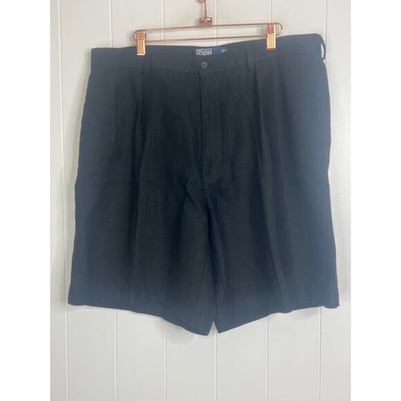 Polo Ralph Lauren Black Pleated 100% Linen Men's Bermuda Tyler Shorts Size 38 - Picture 1 of 8